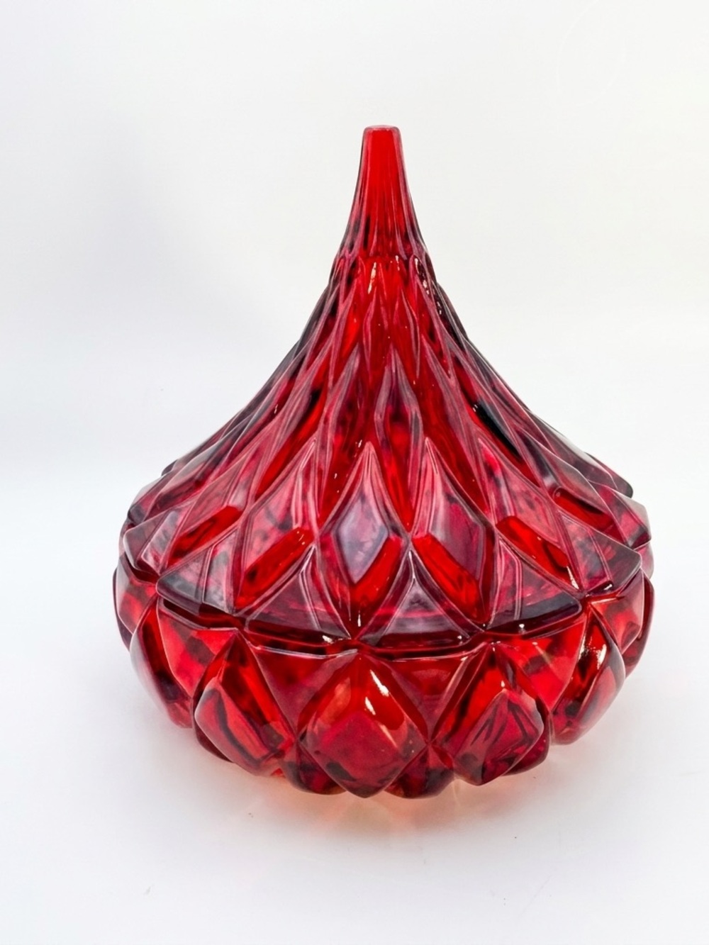 Vintage Shannon Ruby Red Crystal Hershey Kiss Candy Dish with Lid 5 1/2" x 5"